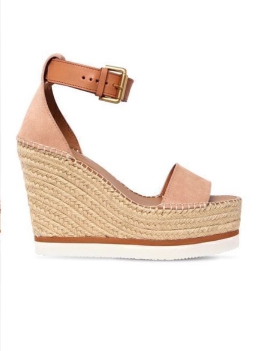Worn once. See By Chloe Tan Espadrille Wedge Sandals with Ankle Buckle